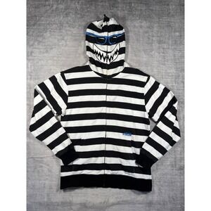 Volcom Sweatshirt Mens XL Black Striped Vtg Y2k Shark Mask Full Zip Skater